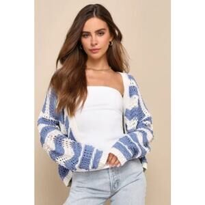 Lulus blue and white crochet cardigan small